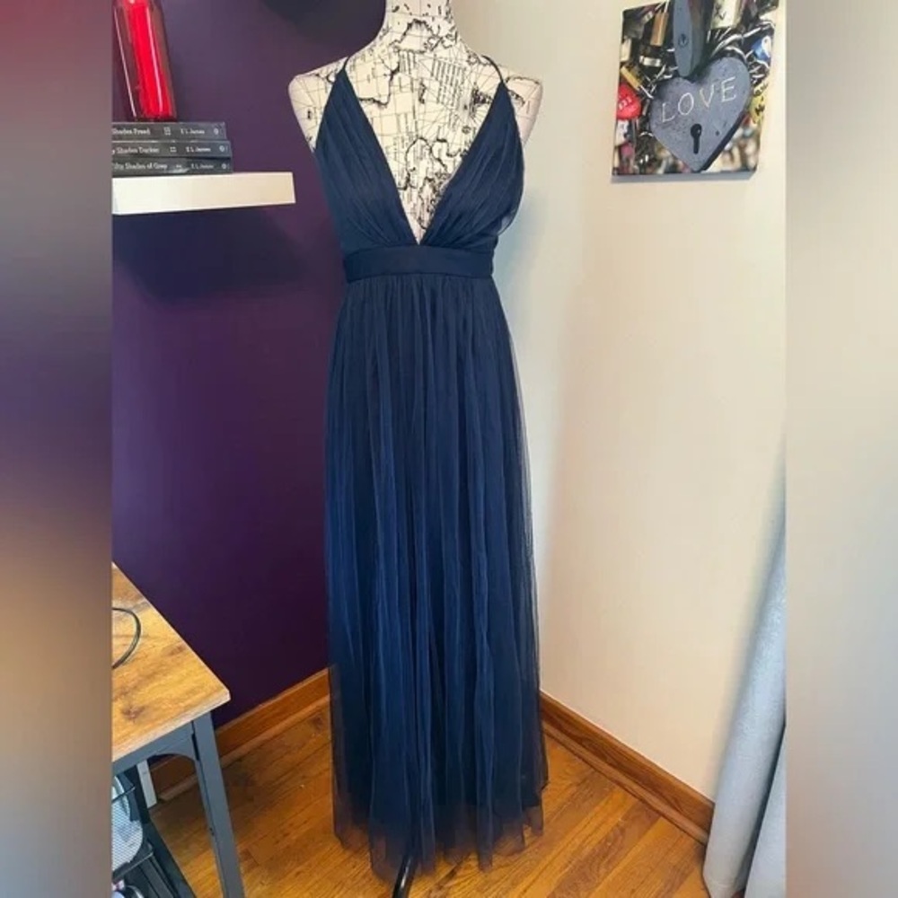 Windsor Blue Tiered Embellished Halter Maxi Gown